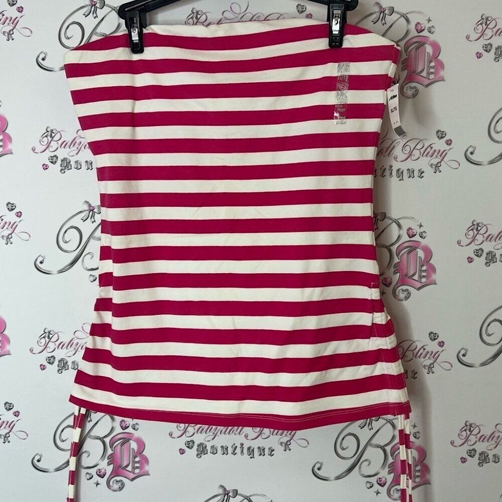 Ardene tube top strapless stripes Pink and White Striped Top